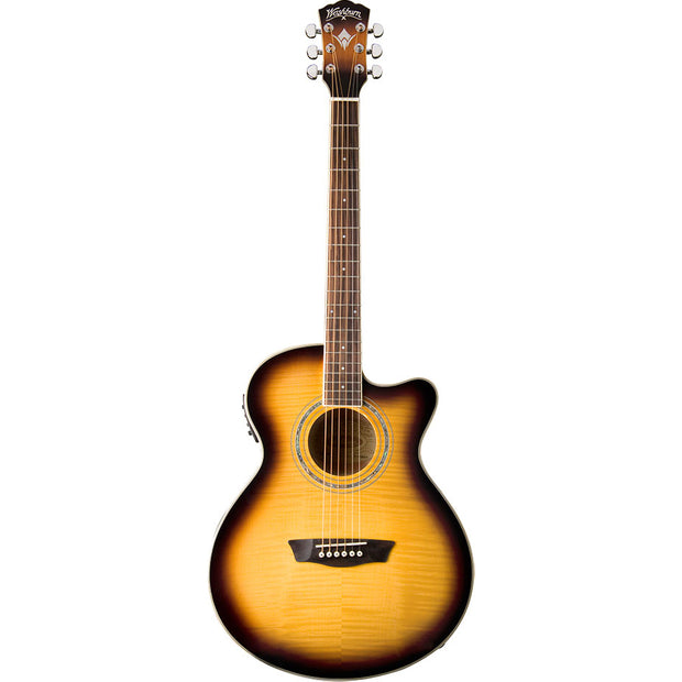 Washburn EA15ATB-A Festival Mini Jumbo w/Cutaway/Pickup,Tobacco Burst Flame Maple Top, Catalpa Back & Sides