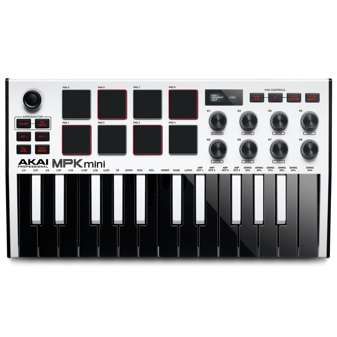 Akai MPK Mini Mk3 Portable USB MIDI Keyboard Controller - White