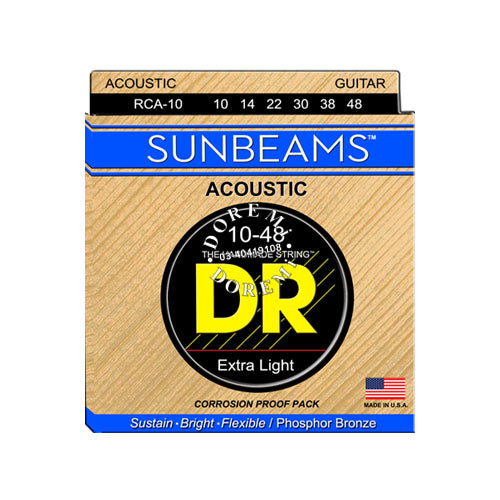 DR Strings RCA-10 (Extra Light) - SUNBEAM - Phosphor Bronze Acoustic: 10, 14, 22, 30, 38, 48
