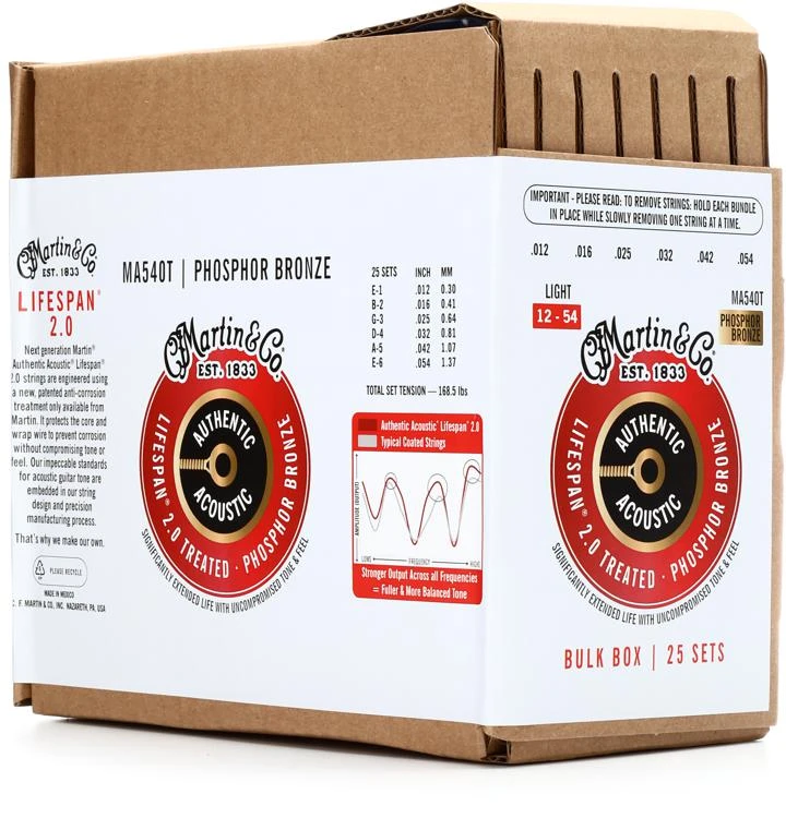 Martin Guitars MA540T Light Acoustic Guitar Strings (12-54) 25-pack