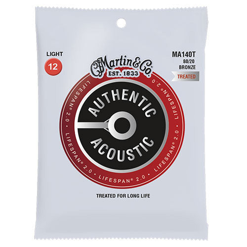 Martin MA140T Authentic Acoustic Lifespan 2.0 Treated 80/20 Bronze Guitar Strings - Light 12-54