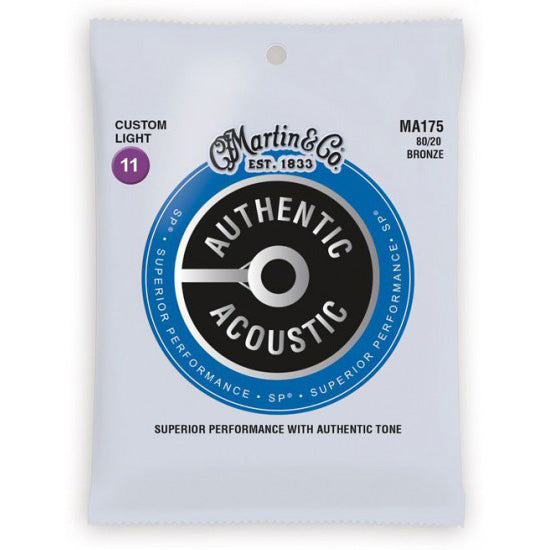 Martin MA175 Authentic Acoustic Superior Performance 80/20 Bronze Guitar Strings - Custom Light 11-52