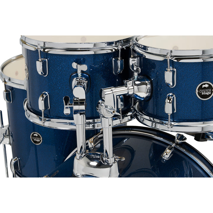PDP Center Stage 5-Piece Complete Drum Kit w/ Hardware, Cymbals & Throne (7x10, 8x12, 12x14F, 14x20, 5x14 Snare) - Royal Blue Sparkle