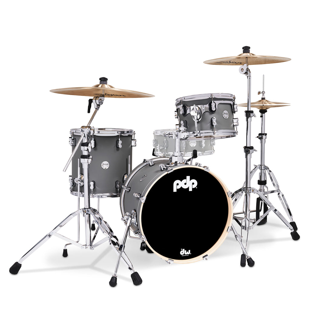 PDP Concept Maple Finish Ply CM Bop Kit Shell Pack w/ Chrome Hardware (14x18 w/ BDM, 8x12, 14x14FT) - Satin Pewter