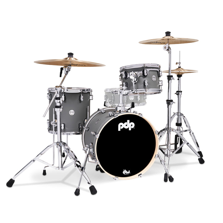 PDP Concept Maple Finish Ply CM Bop Kit Shell Pack w/ Chrome Hardware (14x18 w/ BDM, 8x12, 14x14FT) - Satin Pewter