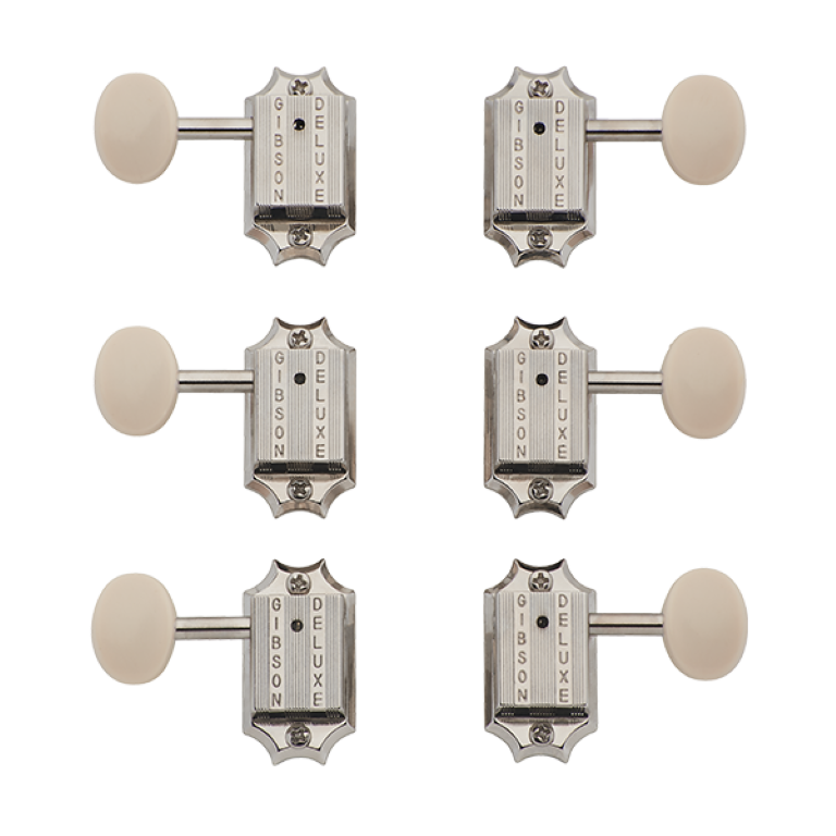 Gibson Set of 6 Deluxe White Button Tuners - nickel