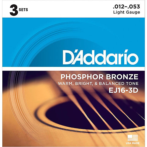 D'Addario EJ16-3D - 3-PACK ACOUS GTR PHOS BRZ LITE