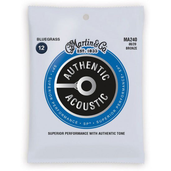 Martin MA240 Authentic Acoustic Superior Performance 80/20 Bronze Guitar Strings - Bluegrass 12-56