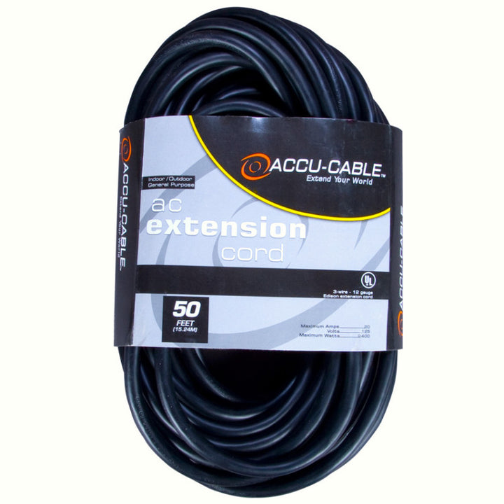 Accu-Cable AC Power Extension Cable 16-Gauge Black 50 Feet