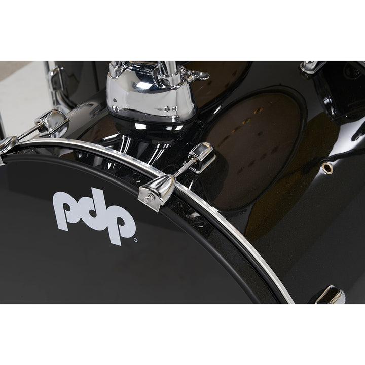 PDP Center Stage 5-Piece Complete Drum Kit w/ Hardware, Cymbals & Throne (7x10, 8x12, 12x14F, 14x20, 5x14 Snare) - Iridescent Black Sparkle
