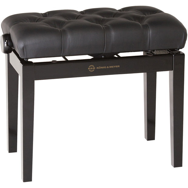 K&M 13980 Piano Bench w/ Quilted Seat - Black Gloss - Imitation Leather Seat Black