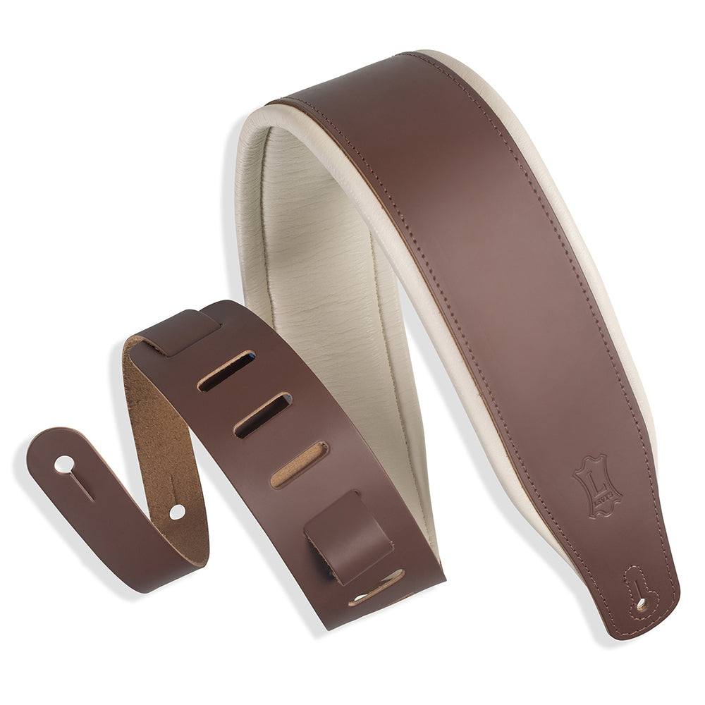 Levy’s M26PD-BRN_CRM Favorite Padded Leather Guitar Strap - Brown/Cream 3”