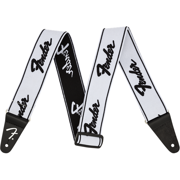 Fender WeighLess Running Logo Strap - White and Black