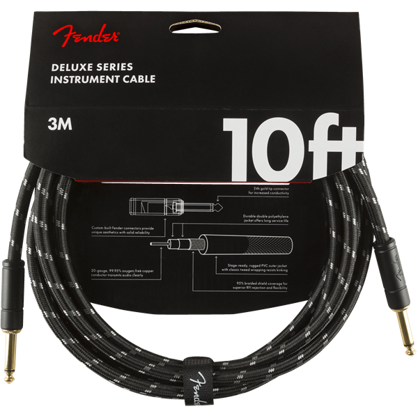 Fender Deluxe Series Instrument Cable, Tweed - Black Tweed - 10ft