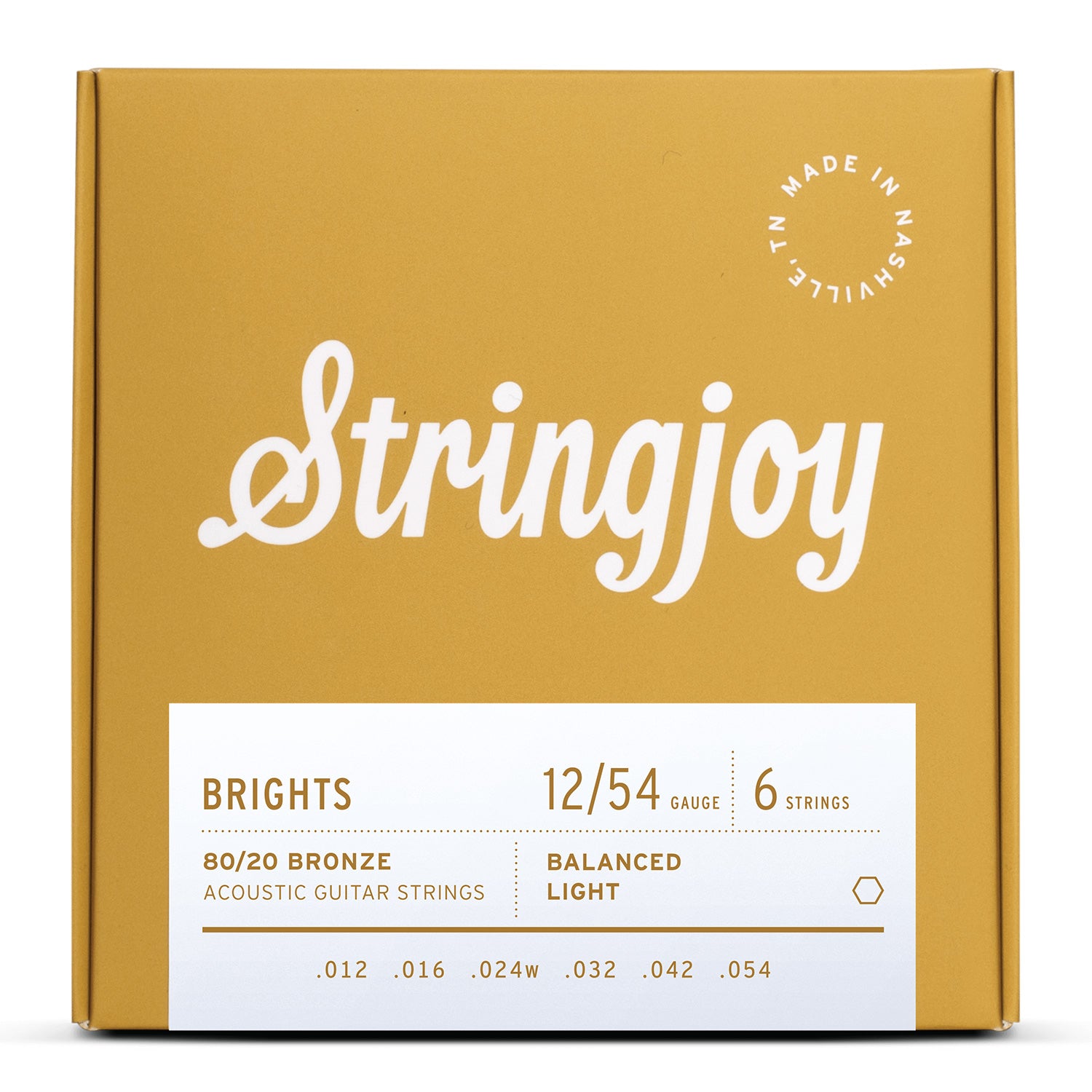 Stringjoy Brights | Light Gauge (12-54) 80/20 Bronze Acoustic Guitar Strings
