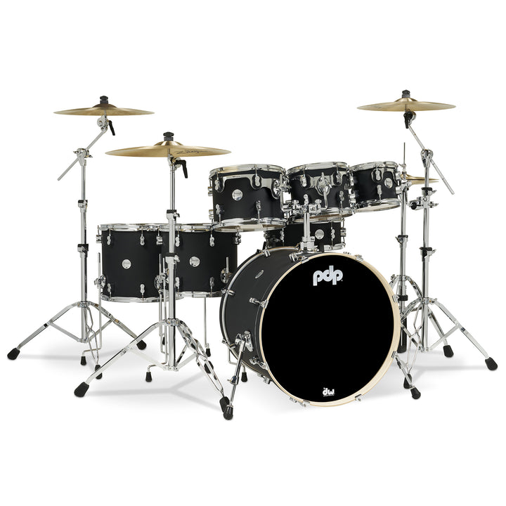 PDP Concept Maple Finish Ply CM7 7-Piece Kit Shell Pack w/ Chrome Hardware (18x22 w/ BDM, 7x8, 8x10, 9x12, 12x14FT, 14x16FT, 5.5x14 Snare) - Satin Black