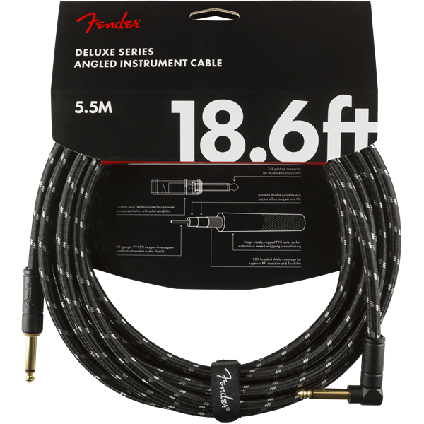 Fender Deluxe Series Instrument Cable, Tweed - Black Tweed - 18.6ft