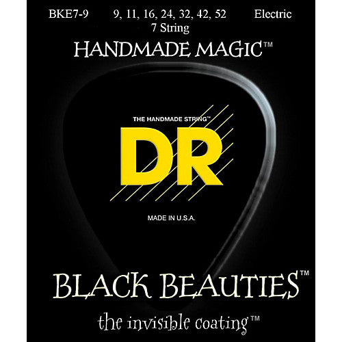 DR Strings BKE7-9 (7 String Light) - BLACK BEAUTIES - BLACK Coated Electric: 9, 11, 16, 24, 32, 42, 52