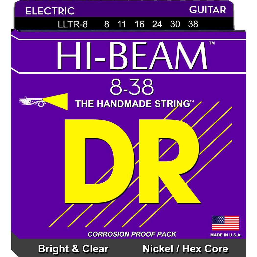 DR Strings LLTR-8 (Light- Light) - HI-BEAM Nickel Plated Electric: 8, 11, 16, 24, 30, 38