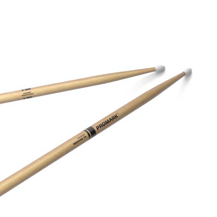 Promark RBH535N-Promark Rebound 7A Hickory Drumsticks, Oval Nylon Tip