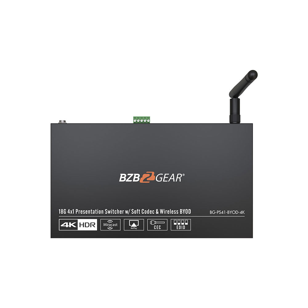 BZBGEAR v4-Port 4K Conference Room Wireless Presentation Switcher w/HDMI/USB-C/Soft Codec