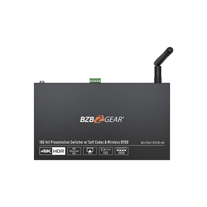 BZBGEAR v4-Port 4K Conference Room Wireless Presentation Switcher w/HDMI/USB-C/Soft Codec
