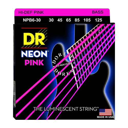 DR Strings NPB6-30 (Medium 6's) - Hi-Def NEON PINK: Coated Bass Strings: 30, 45, 65, 85, 105, 125