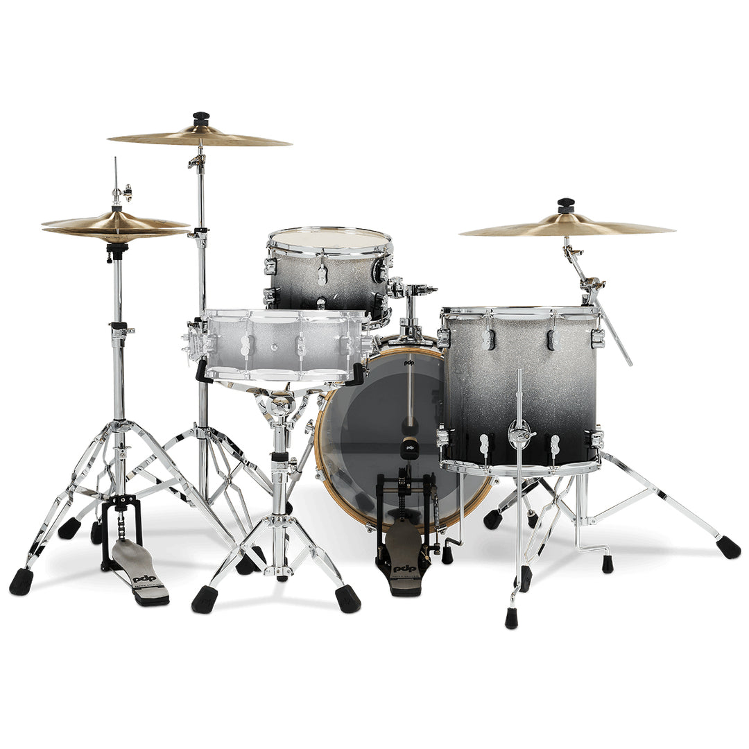 PDP Concept Maple Lacquer CM Bop Kit Shell Pack w/ Chrome Hardware (14x18 w/ BDM, 8x12, 14x14FT) - Silver to Black Fade
