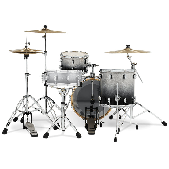 PDP Concept Maple Lacquer CM Bop Kit Shell Pack w/ Chrome Hardware (14x18 w/ BDM, 8x12, 14x14FT) - Silver to Black Fade