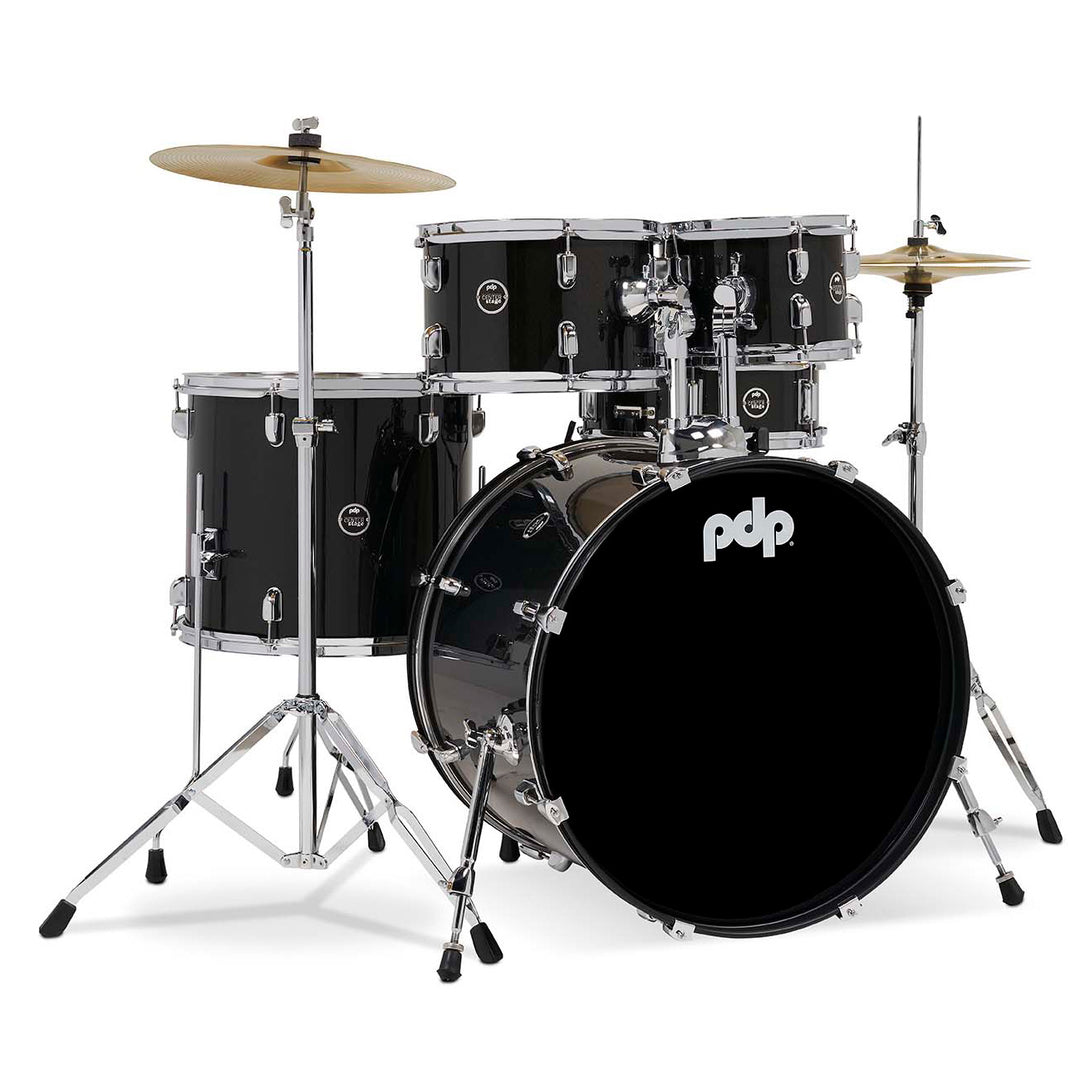 PDP Center Stage 5-Piece Complete Drum Kit w/ Hardware, Cymbals & Throne (7x10, 8x12, 14x16F, 16x22, 5x14 Snare) - Iridescent Black Sparkle