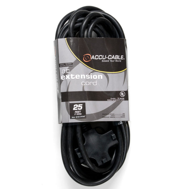Accu-Cable AC Power 3-Outlet Extension Cable 12-Gauge Black 25 Feet