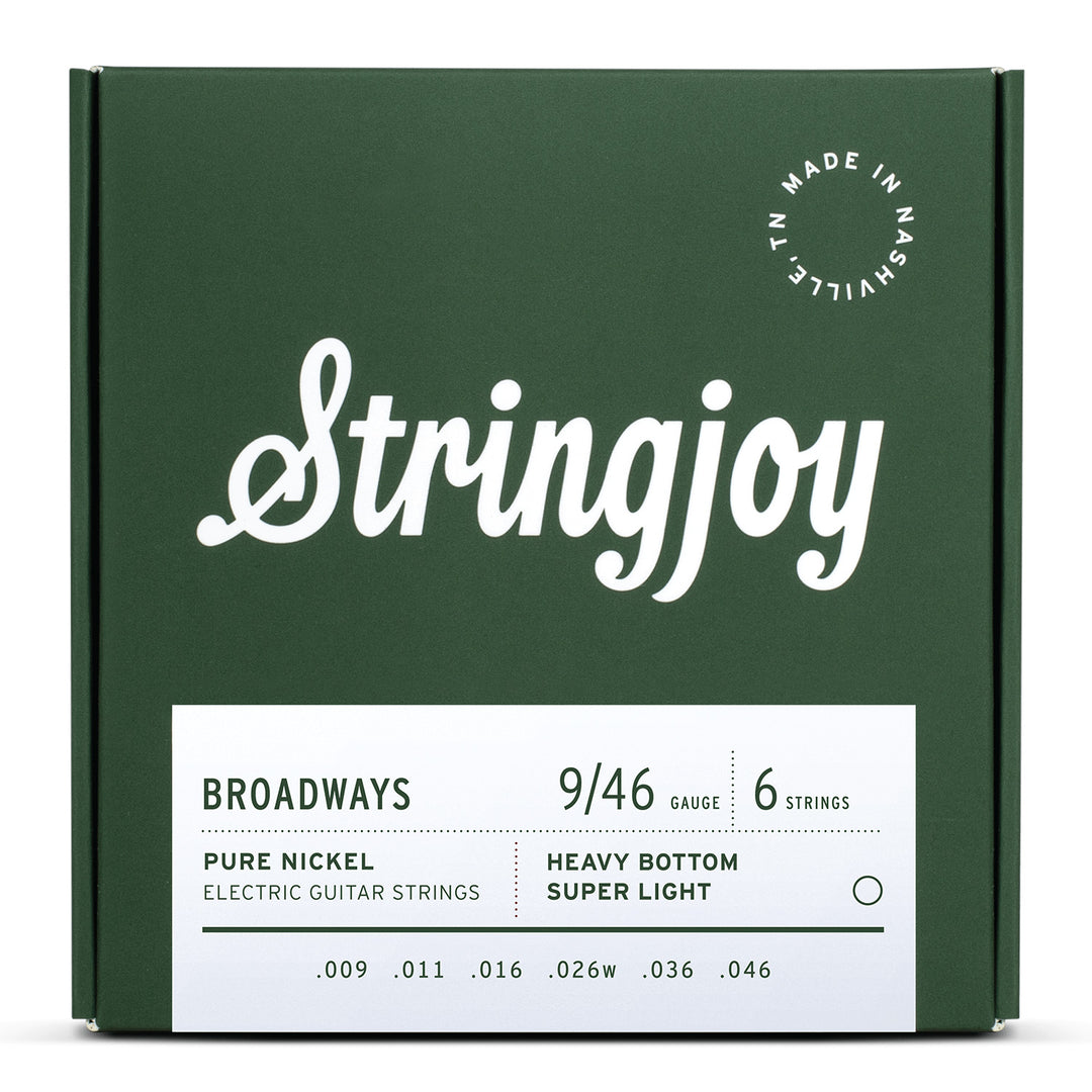 Stringjoy Broadways | Heavy Bottom Super Light Gauge (9-46) Pure Nickel Electric Guitar Strings