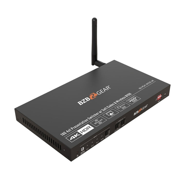 BZBGEAR v4-Port 4K Conference Room Wireless Presentation Switcher w/HDMI/USB-C/Soft Codec
