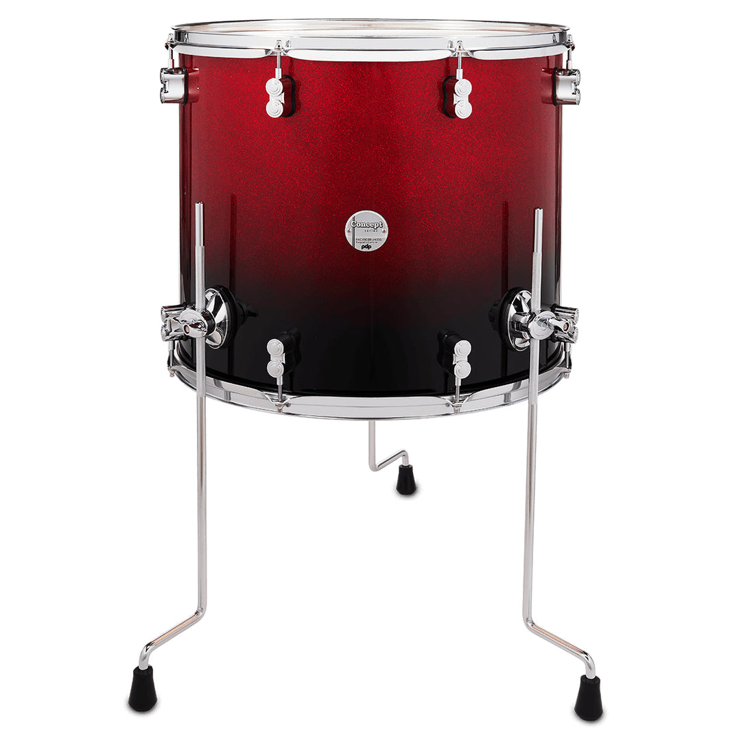 PDP Concept Maple Lacquer 16x18 Floor Tom w/ Chrome Hardware - Red to Black Fade