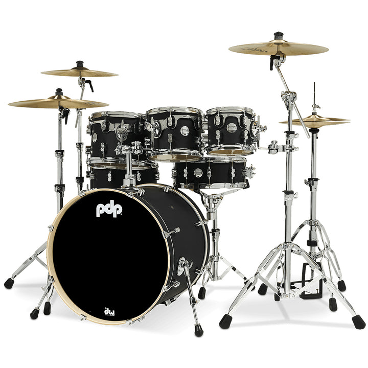 PDP Concept Maple Finish Ply CM7 7-Piece Kit Shell Pack w/ Chrome Hardware (18x22 w/ BDM, 7x8, 8x10, 9x12, 12x14FT, 14x16FT, 5.5x14 Snare) - Satin Black