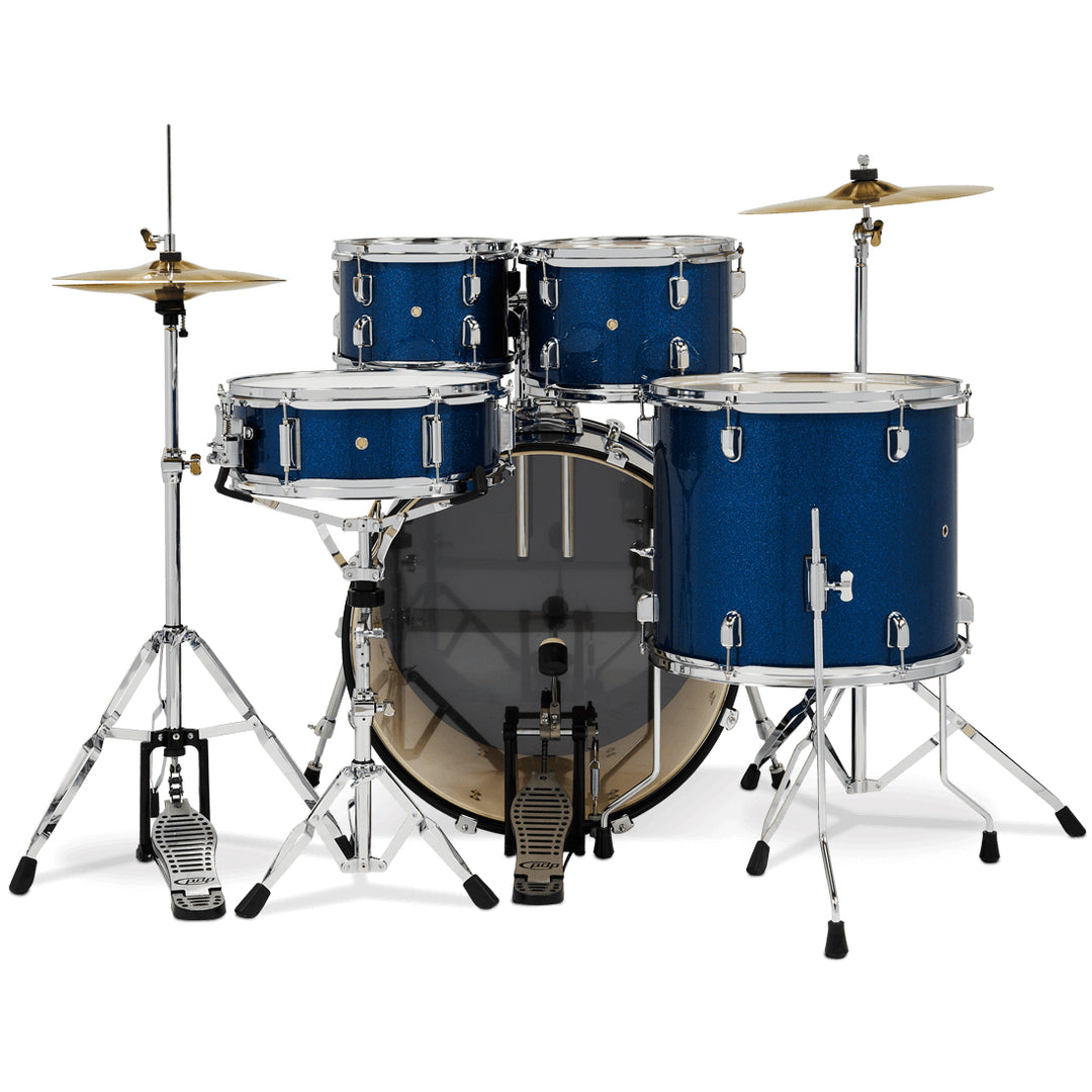PDP Center Stage 5-Piece Complete Drum Kit w/ Hardware, Cymbals & Throne (7x10, 8x12, 14x16F, 16x22, 5x14 Snare) - Royal Blue Sparkle
