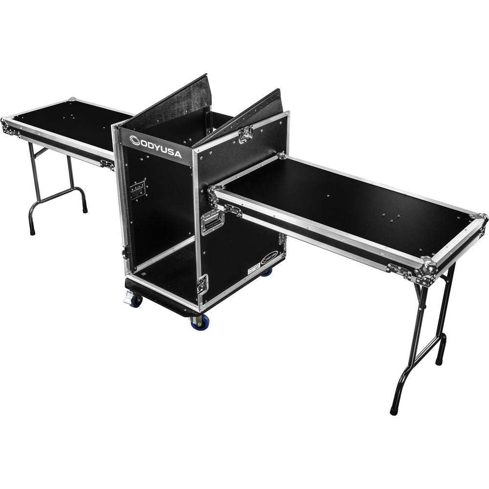 Odyssey FZ1416WDLX-II Deluxe Pro Combo Rack w/ Two Side Tables & Casters - 14U Over 16U