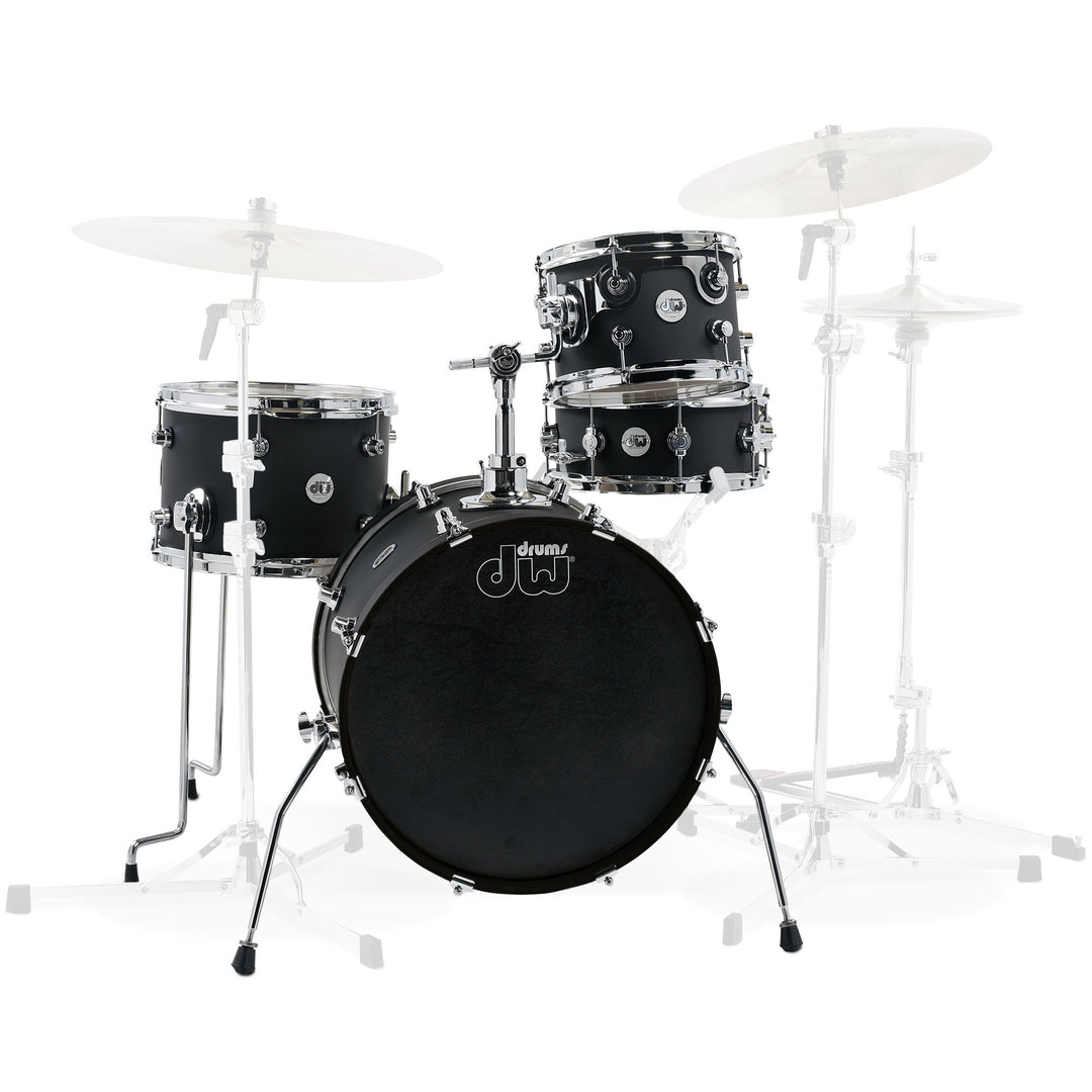 DW Design Series Mini Pro 4-Piece Shell Pack Matte Lacquer Drum Set (6.5x10, 9x13, 14x18 BD, 5x13) - Black Satin