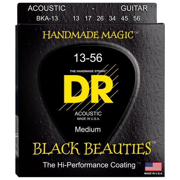 DR Strings BKA-13 (Medium) - BLACK BEAUTIES - BLACK Coated Acoustic: 13, 17, 26, 34, 45, 56