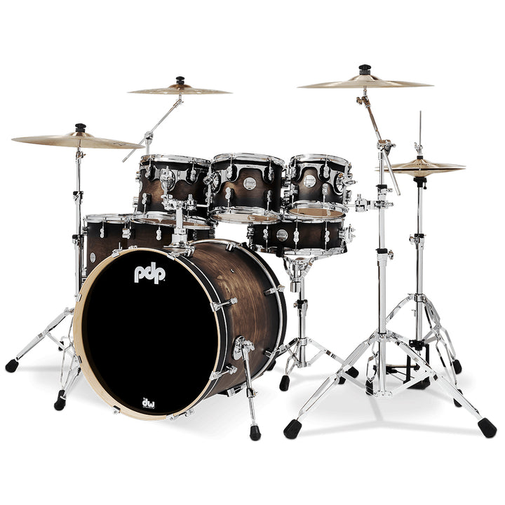 PDP Concept Maple Lacquer CM7 7-Piece Kit Shell Pack w/ Chrome Hardware (18x22 w/ BDM, 7x8, 8x10, 9x12, 12x14FT, 14x16FT, 5.5x14 Snare) - Satin Charcoal Burst