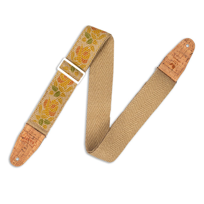 Levy's MH8P-008 Hemp Guitar Strap - Rosa Motif Yellow / Orange