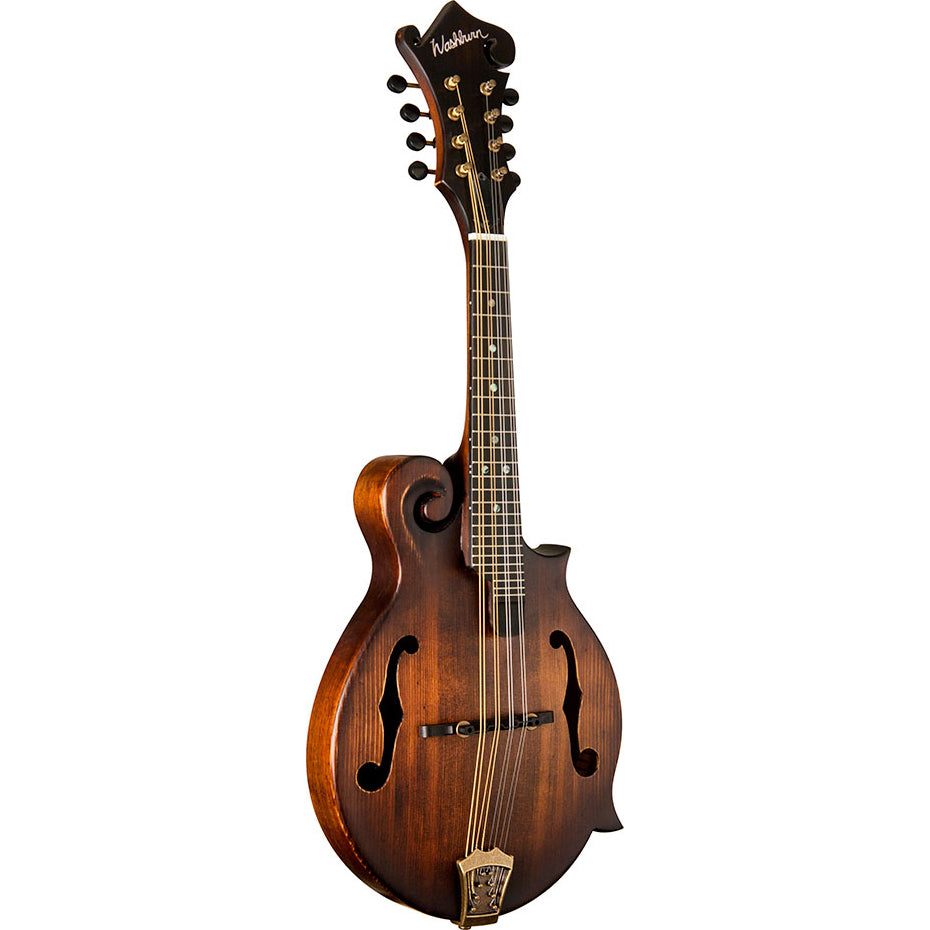 Washburn M108SWK-D Mandolin Florentine w/Case,Tobacco Burst Solid Carved European Spruce Top, Solid Carved Mahogany Back, Mahogany Sides