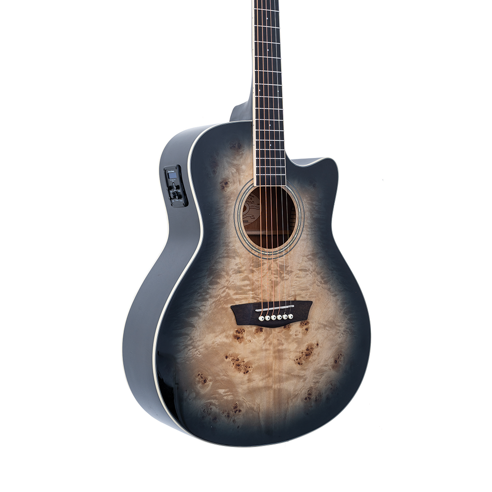 Washburn DFBDB Deep Forest Dreadnought, Poplar Burl Top, Okoume Back & Sides, Black Fade Gloss