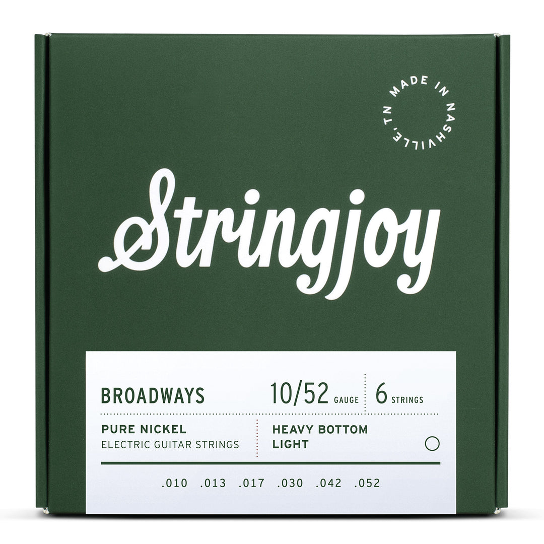 Stringjoy Broadways | Heavy Bottom Light Gauge (10-52) Pure Nickel Electric Guitar Strings