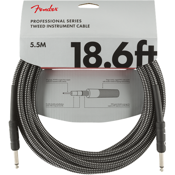 Fender Professional Series Instrument Cable, Gray Tweed - 18.6ft