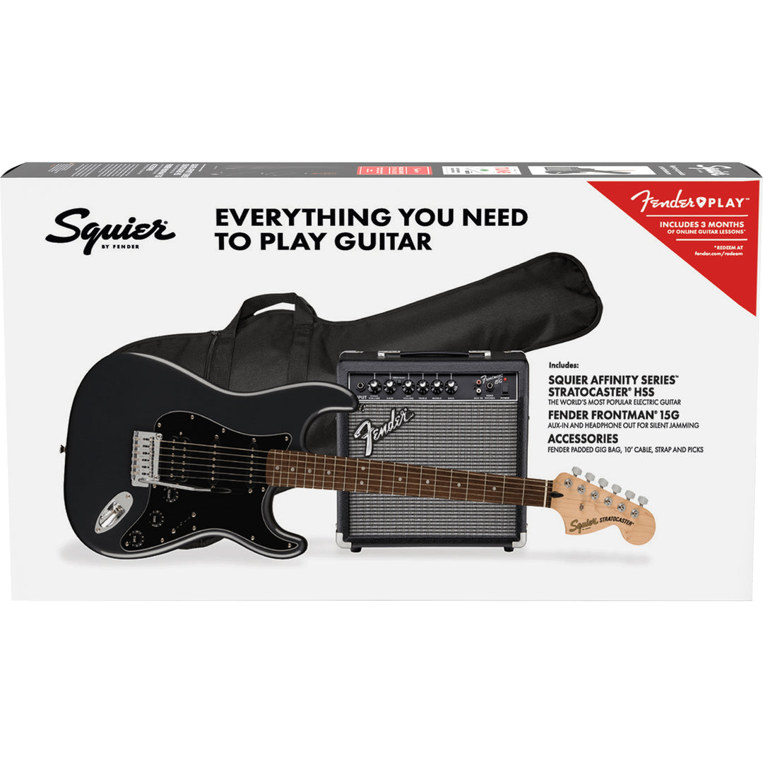 Squier Affinity Series Stratocaster HSS Guitar Player Pack (Charcoal Frost Metallic) 0372821069