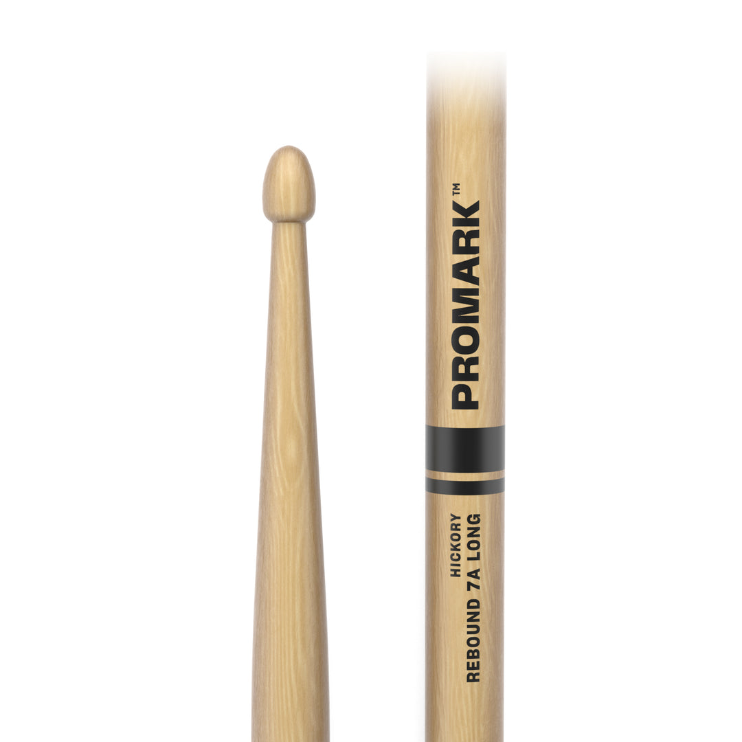 Promark RBH535LAW- Promark Rebound 7A Long Hickory Drumsticks, Acorn Wood Tip