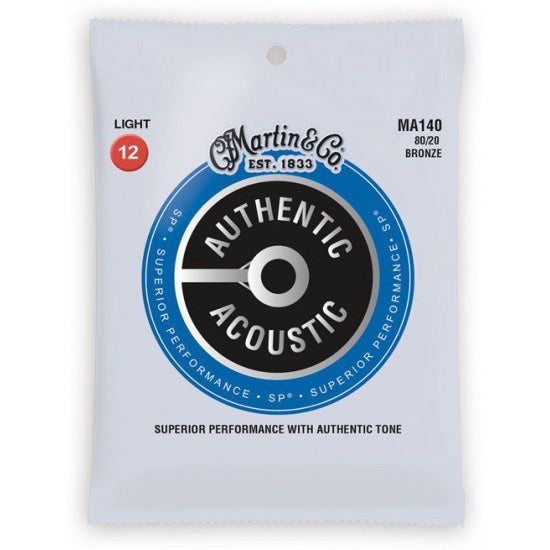 Martin MA140 Authentic Acoustic Superior Performance 80/20 Bronze Guitar Strings - Light 12-54