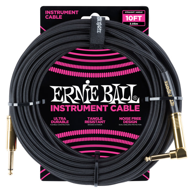 Ernie Ball Braided Instrument Cable Straight/Angle 10’ - Black