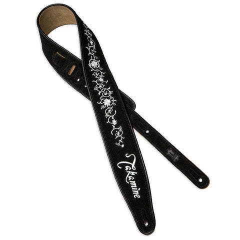 Takamine TKSS3 Leather Guitar Strap-Black with Grass Flower Pattern tkss-3  - Canada's Favourite Music Store - Acclaim Sound and Lighting